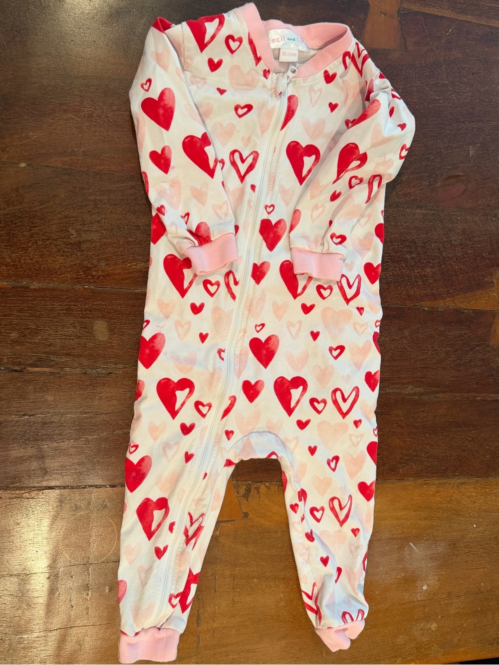 Pink Heart-Print Footed One-Piece Pajamas